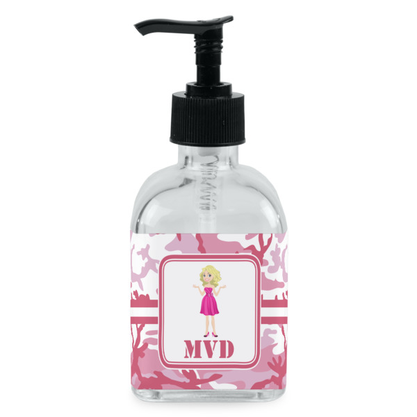 Custom Pink Camo Glass Soap & Lotion Bottle - Single Bottle (Personalized)