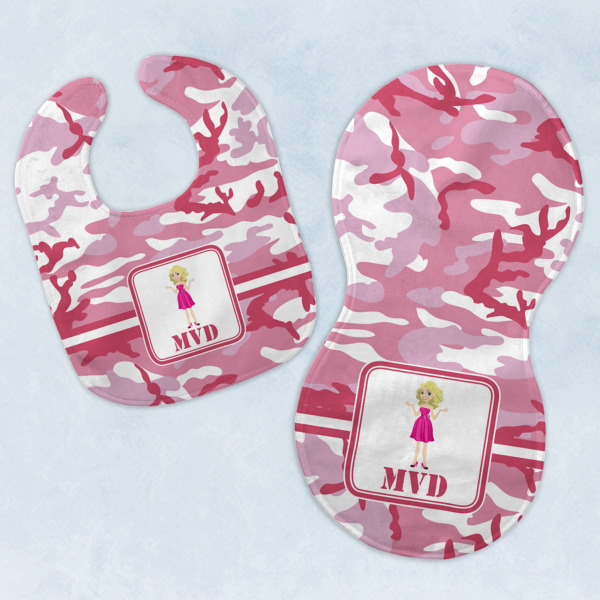 Custom Pink Camo Baby Bib & Burp Set w/ Name or Text