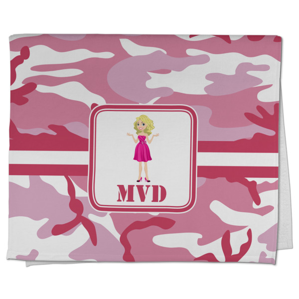 Custom Pink Camo Kitchen Towel - Poly Cotton w/ Name or Text