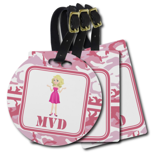 Custom Pink Camo Plastic Luggage Tag (Personalized)