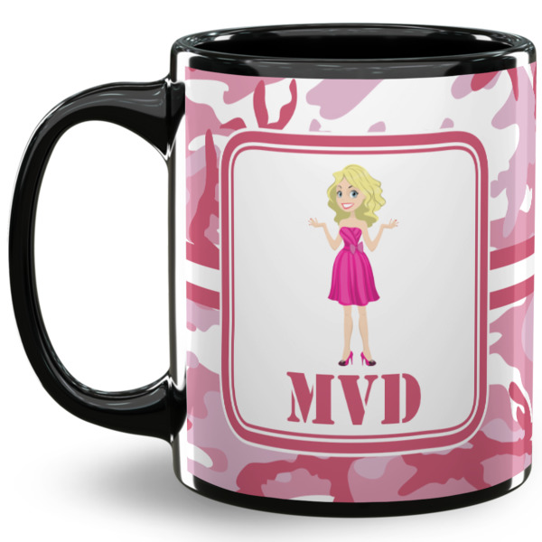 Custom Pink Camo 11 Oz Coffee Mug - Black (Personalized)