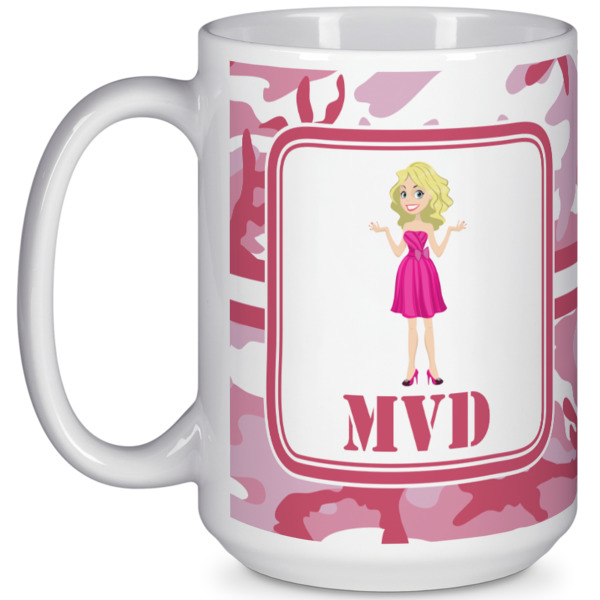 Custom Pink Camo 15 Oz Coffee Mug - White (Personalized)
