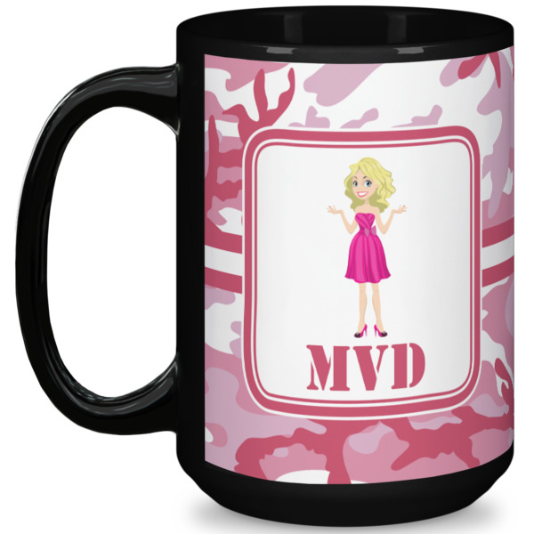 Custom Pink Camo 15 Oz Coffee Mug - Black (Personalized)