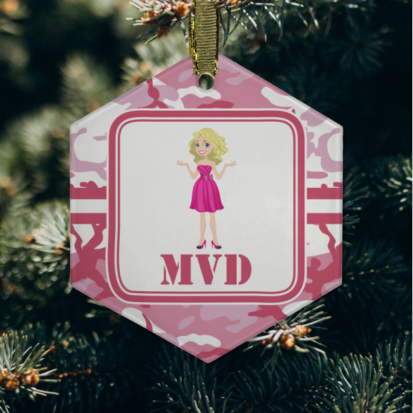 Custom Design - Frosted Glass Ornament - Hexagon (Lifestyle)