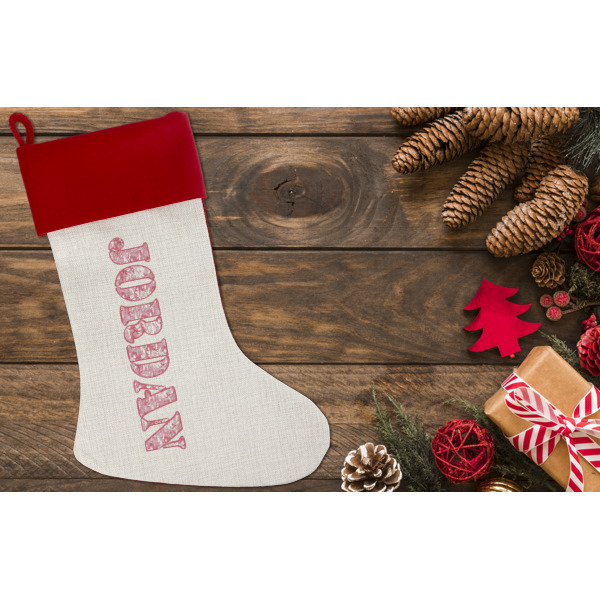 Custom Design - Linen Stocking w/Red Cuff - Flat Lay (LIFESTYLE)