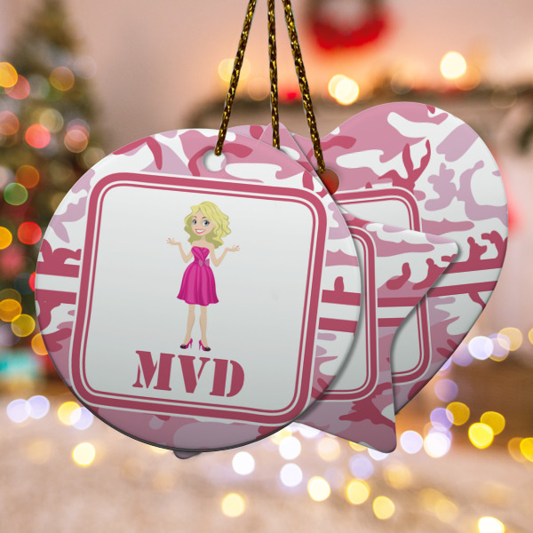 Custom Pink Camo Ceramic Ornament w/ Name or Text