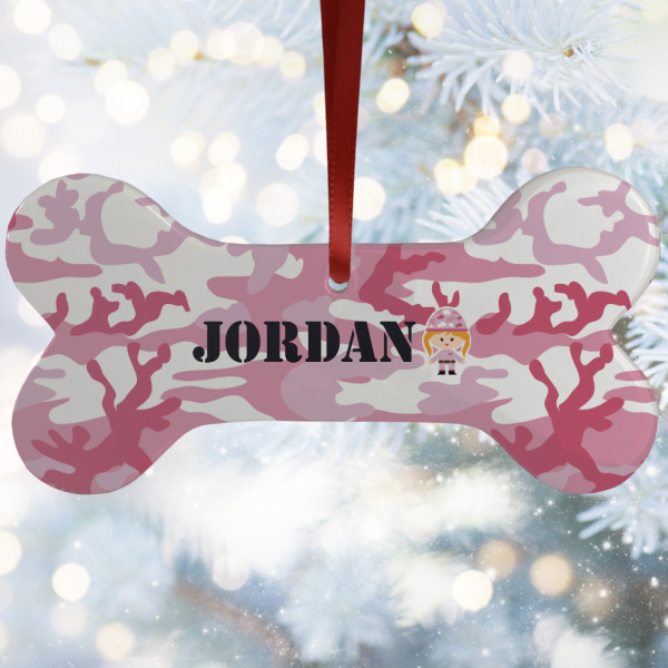 Custom Pink Camo Ceramic Dog Ornament w/ Name or Text