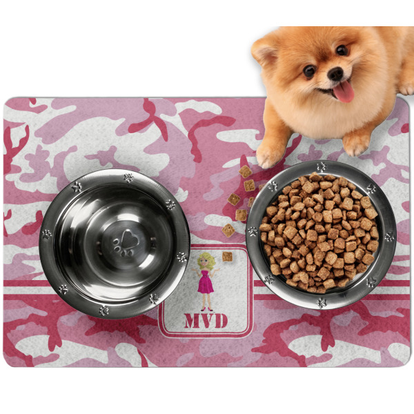 Custom Pink Camo Dog Food Mat - Small w/ Name or Text
