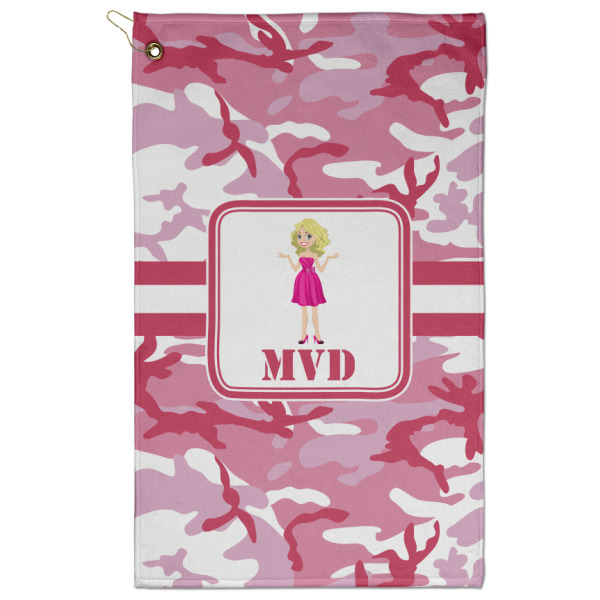 Custom Pink Camo Golf Towel - Poly-Cotton Blend w/ Name or Text