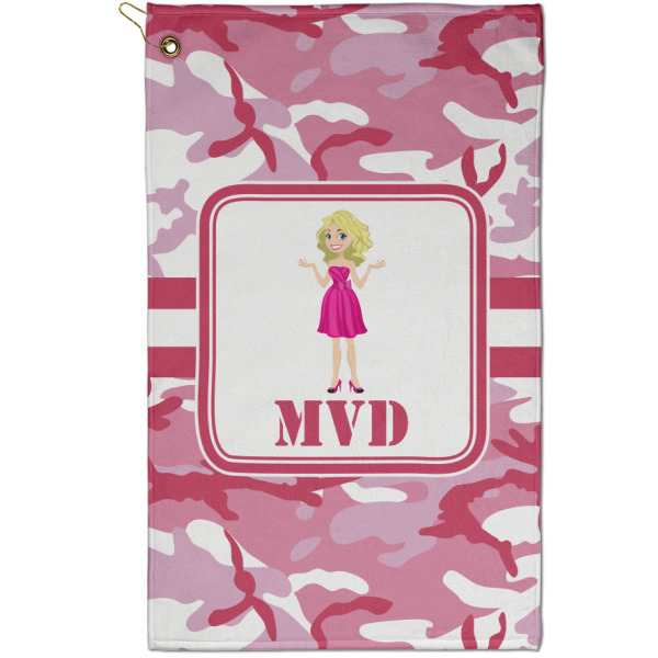 Custom Pink Camo Golf Towel - Poly-Cotton Blend - Small w/ Name or Text