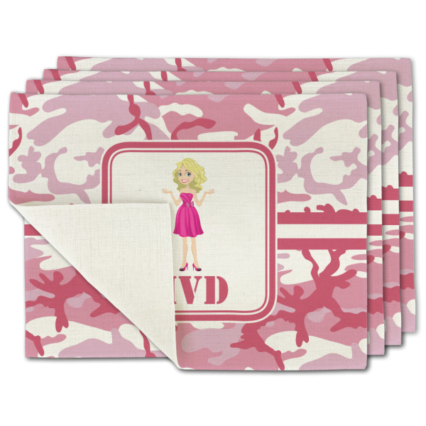 Custom Pink Camo Single-Sided Linen Placemat - Set of 4 w/ Name or Text