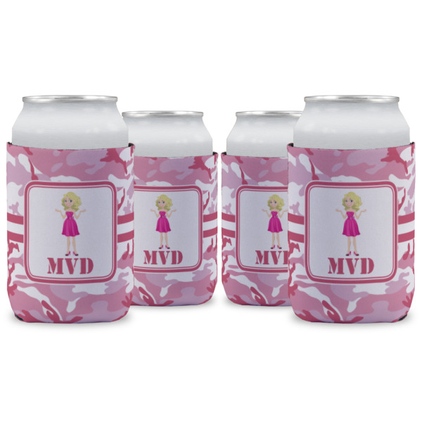 Custom Pink Camo Can Cooler (12 oz) - Set of 4 w/ Name or Text