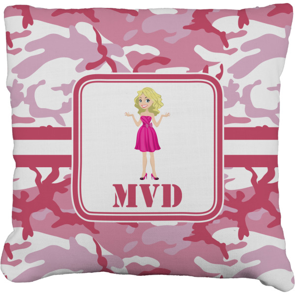 Custom Pink Camo Faux-Linen Throw Pillow 18" (Personalized)