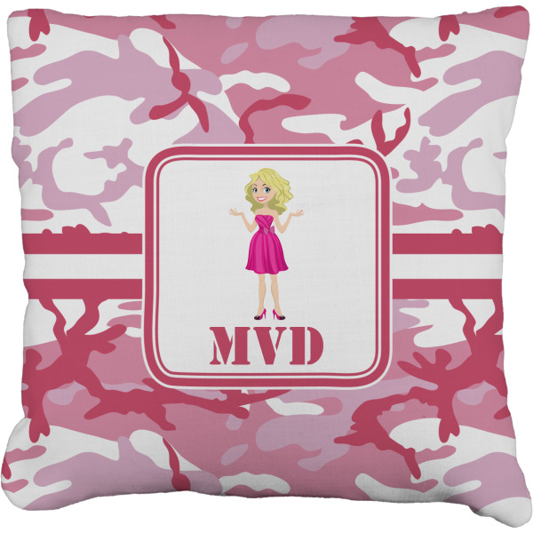 Custom Pink Camo Faux-Linen Throw Pillow 20" (Personalized)