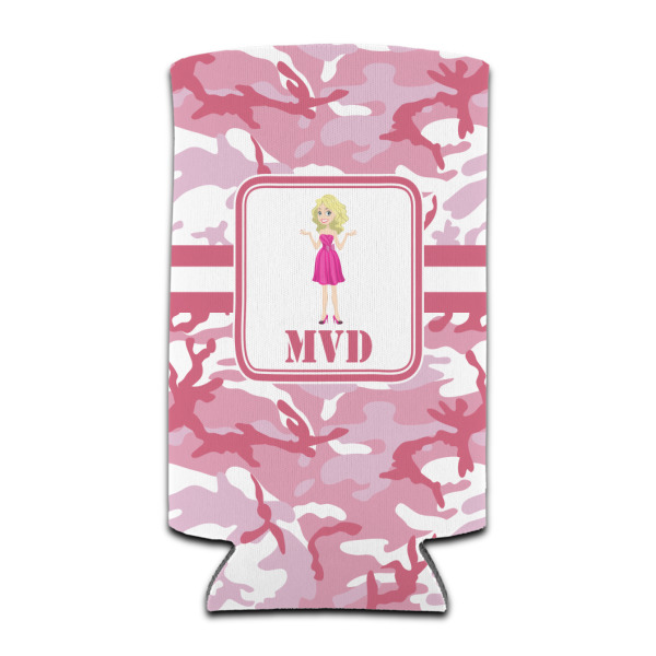 Custom Pink Camo Can Cooler (tall 12 oz) (Personalized)
