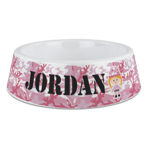 Custom Pink Camo Plastic Dog Bowl - Large (Personalized)