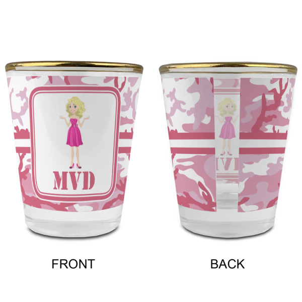 Custom Design - Glass Shot Glass - Gold Rim - Front & Back