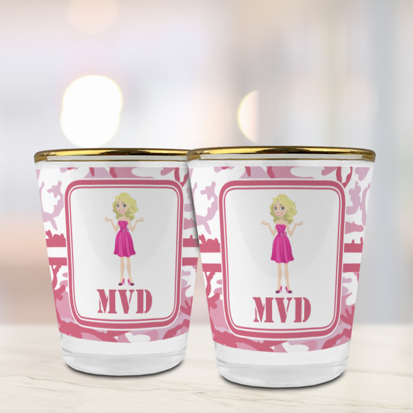 Custom Design - Glass Shot Glass - Gold Rim - Lifestyle