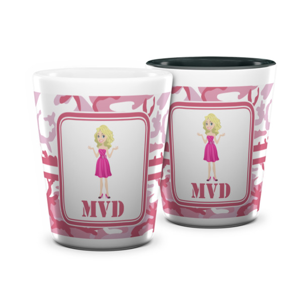Custom Pink Camo Ceramic Shot Glass - 1.5 oz (Personalized)
