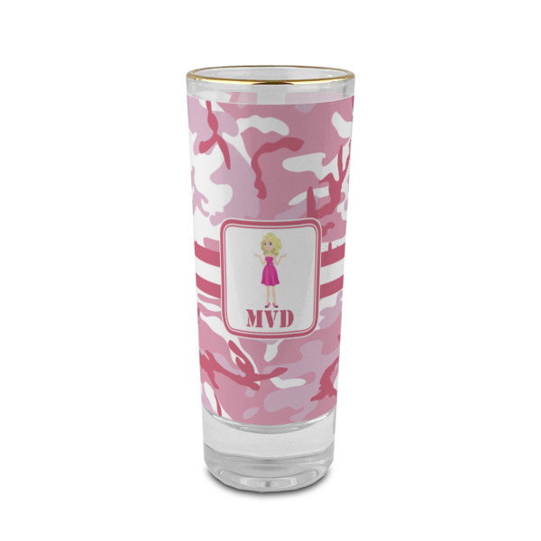 Custom Pink Camo 2 oz Shot Glass - Glass with Gold Rim (Personalized)