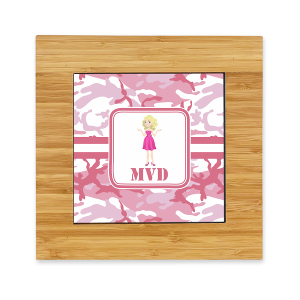 Custom Pink Camo Bamboo Trivet with Ceramic Tile Insert (Personalized)
