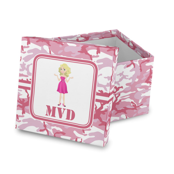 Custom Pink Camo Gift Box with Lid - Canvas Wrapped (Personalized)