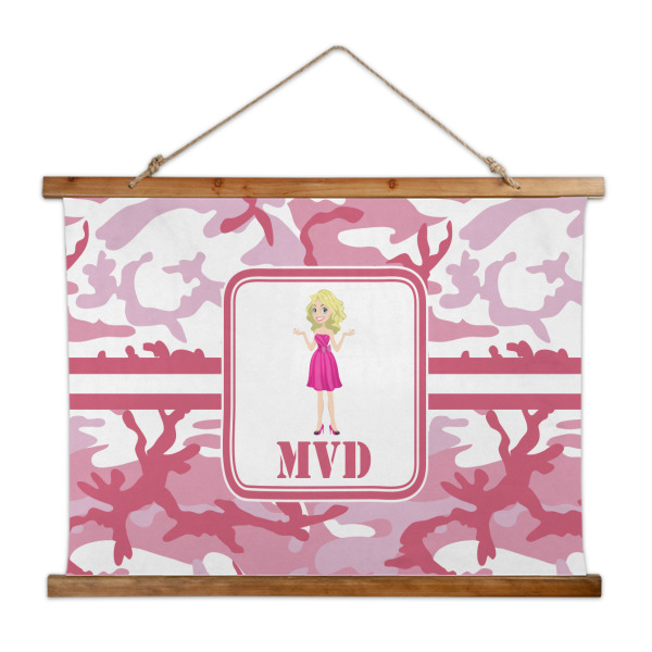 Custom Pink Camo Wall Hanging Tapestry - Wide (Personalized)