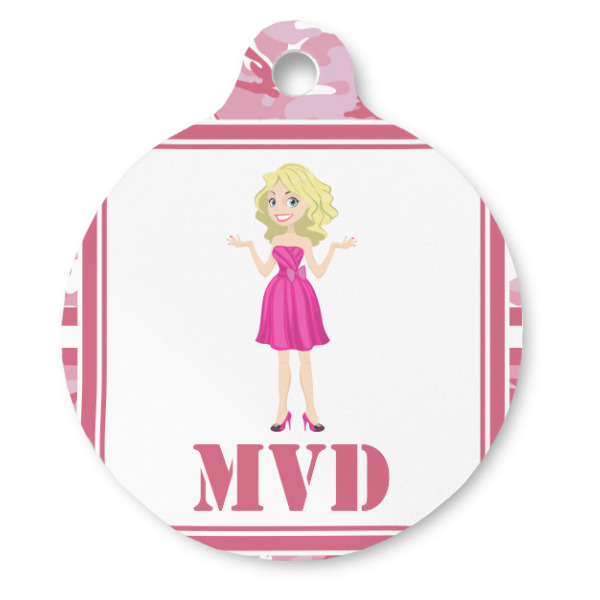 Custom Pink Camo Round Pet ID Tag (Personalized)