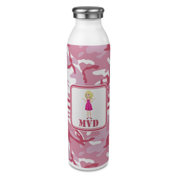Custom Pink Camo 20oz Stainless Steel Water Bottle - Full Print (Personalized)