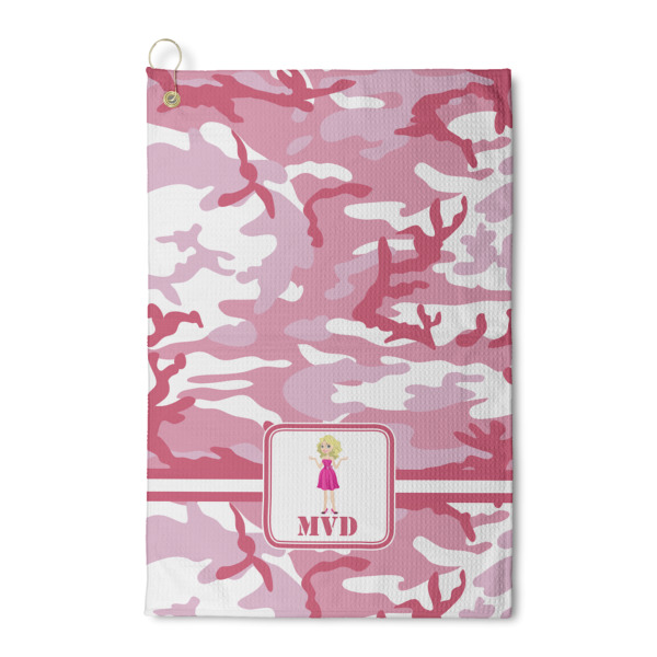 Custom Pink Camo Waffle Weave Golf Towel (Personalized)