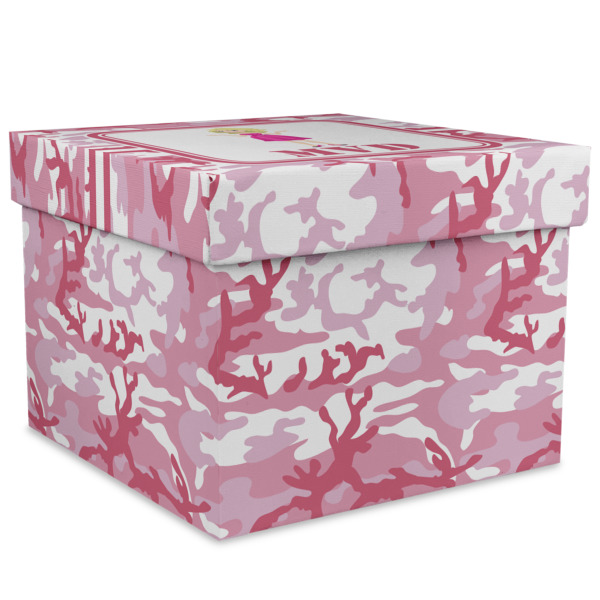Custom Pink Camo Gift Box with Lid - Canvas Wrapped - XX-Large (Personalized)