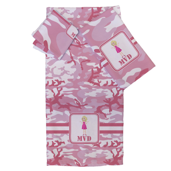 Custom Pink Camo Bath Towel Set - 3 Pcs (Personalized)