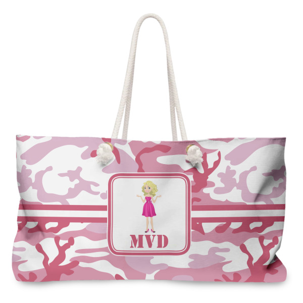 Custom Pink Camo Large Tote Bag with Rope Handles (Personalized)