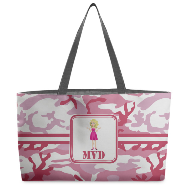 Custom Pink Camo Beach Totes Bag - w/ Black Handles (Personalized)
