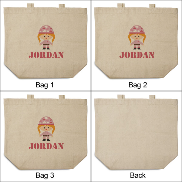 Custom Design - 3 Reusable Cotton Grocery Bags - Front & Back View