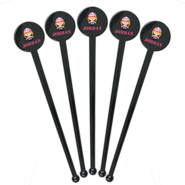 Custom Design - Black Plastic 7" Stir Stick - Round - Fan View