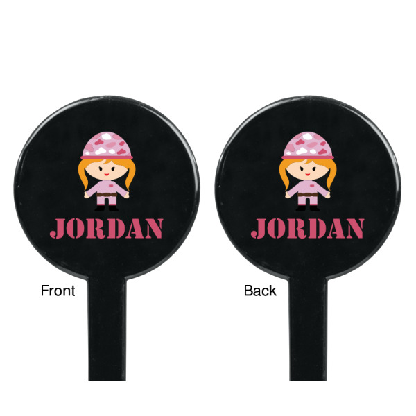 Custom Design - Black Plastic 7" Stir Stick - Double Sided - Round - Front & Back