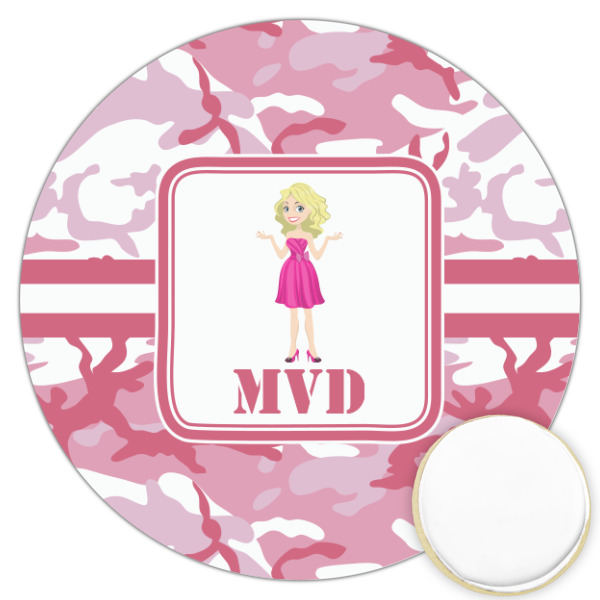 Custom Pink Camo Printed Cookie Topper - 3.25" (Personalized)