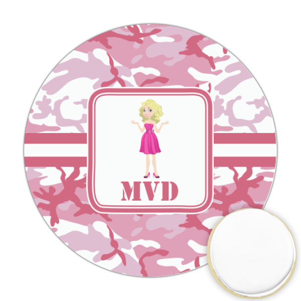 Custom Pink Camo Printed Cookie Topper - Round (Personalized)