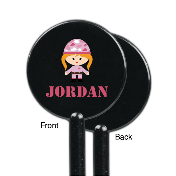 Custom Design - Black Plastic 5.5" Stir Stick - Single Sided - Round - Front & Back
