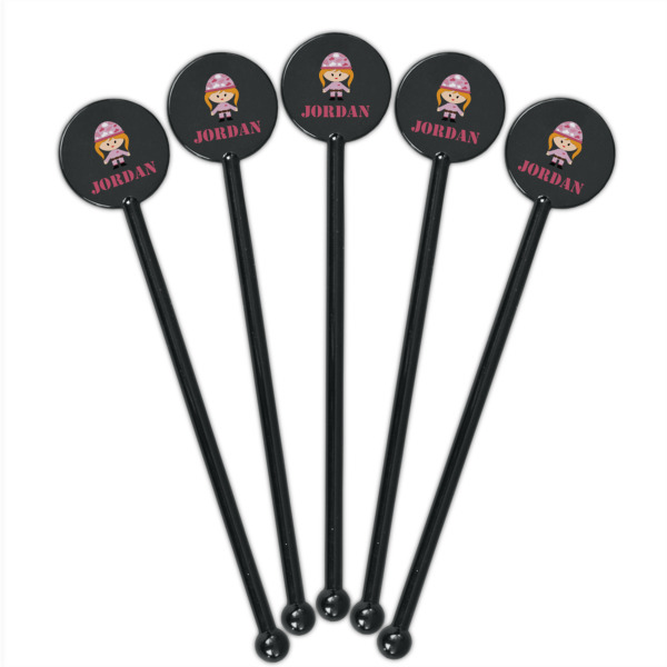 Custom Design - Black Plastic 5.5" Stir Stick - Round - Fan View