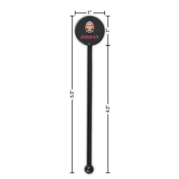 Custom Design - Black Plastic 5.5" Stir Stick - Round - Dimensions