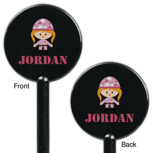 Custom Design - Black Plastic 5.5" Stir Stick - Double Sided - Round - Front & Back