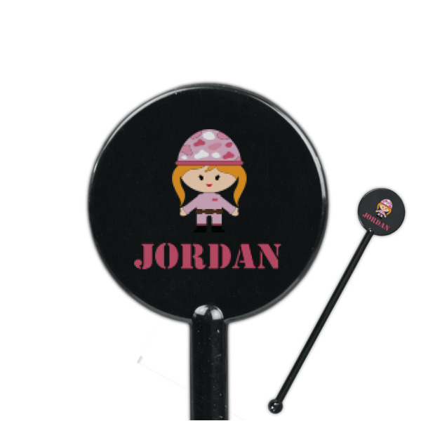 Custom Pink Camo 5.5" Round Plastic Stir Sticks - Black - Double Sided (Personalized)