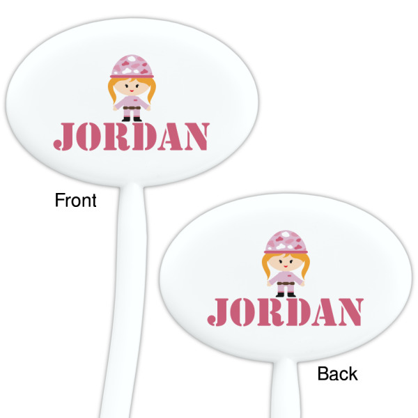 Custom Design - White Plastic 7" Stir Stick - Double Sided - Oval - Front & Back