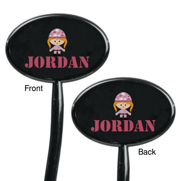 Custom Design - Black Plastic 7" Stir Stick - Double Sided - Oval - Front & Back