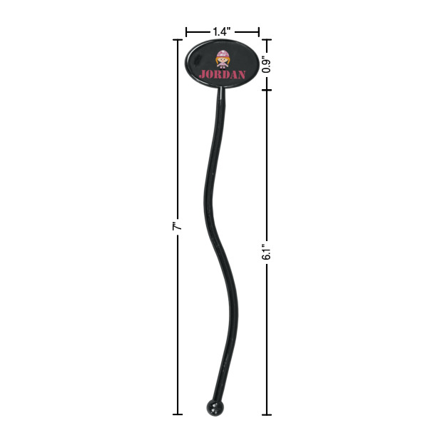 Custom Design - Black Plastic 7" Stir Stick - Oval - Dimensions