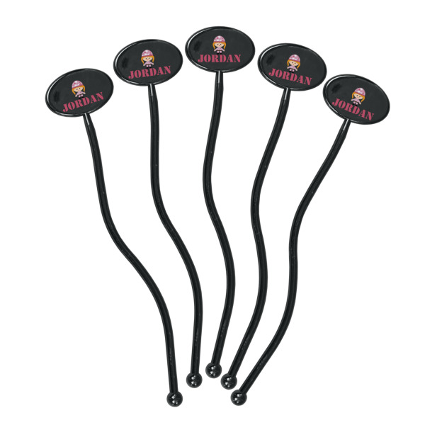 Custom Design - Black Plastic 7" Stir Stick - Oval - Fan