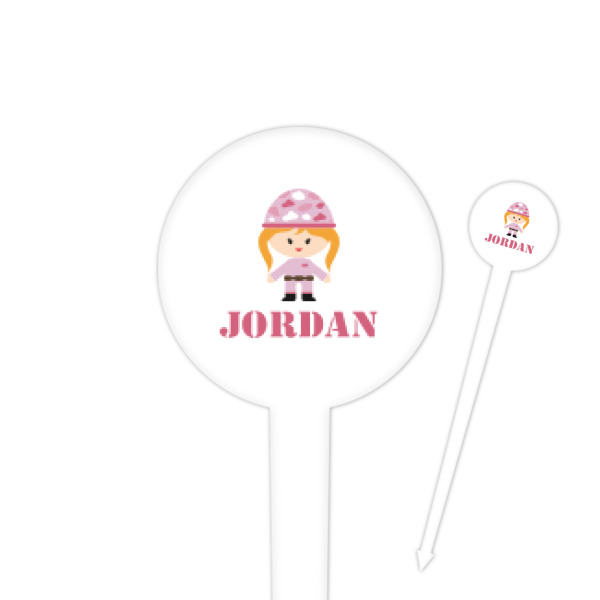 Custom Pink Camo 4" Round Plastic Food Picks - White - Single Sided (Personalized)