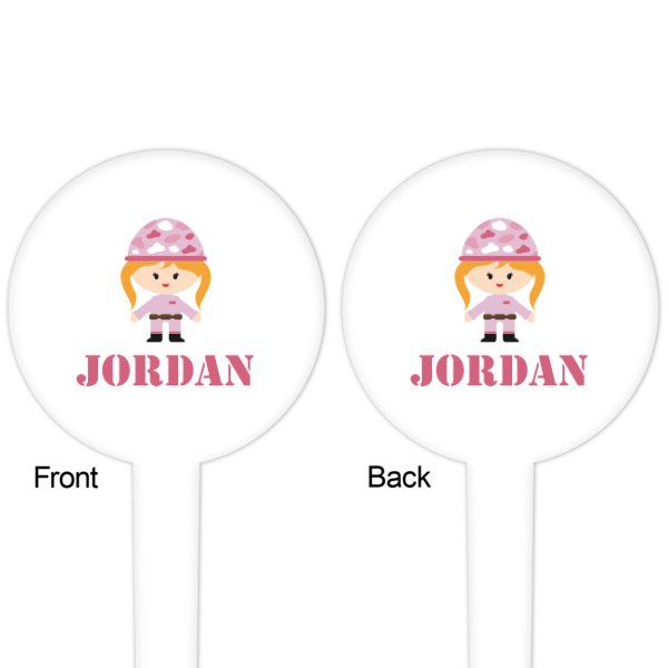 Custom Design - White Plastic 4" Food Pick - Round - Double Sided - Front & Back